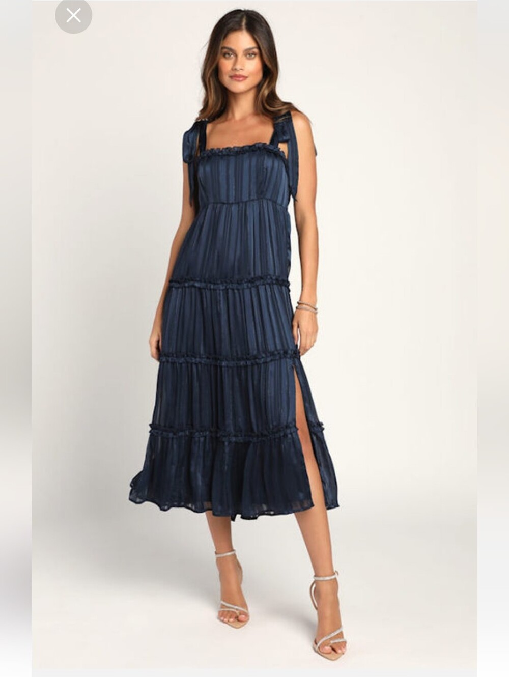 Lulu's Navy Tie-Strap Tiered Midi Dress Size XL NEW #4G